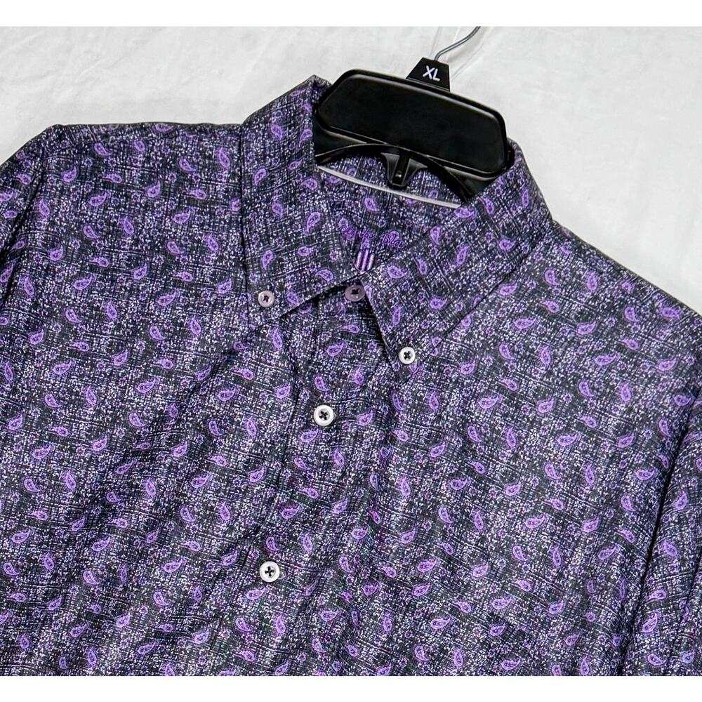 Visconti Black Shirt Mens XL Extra Large Purple Black Long Sleeve Button Up‎